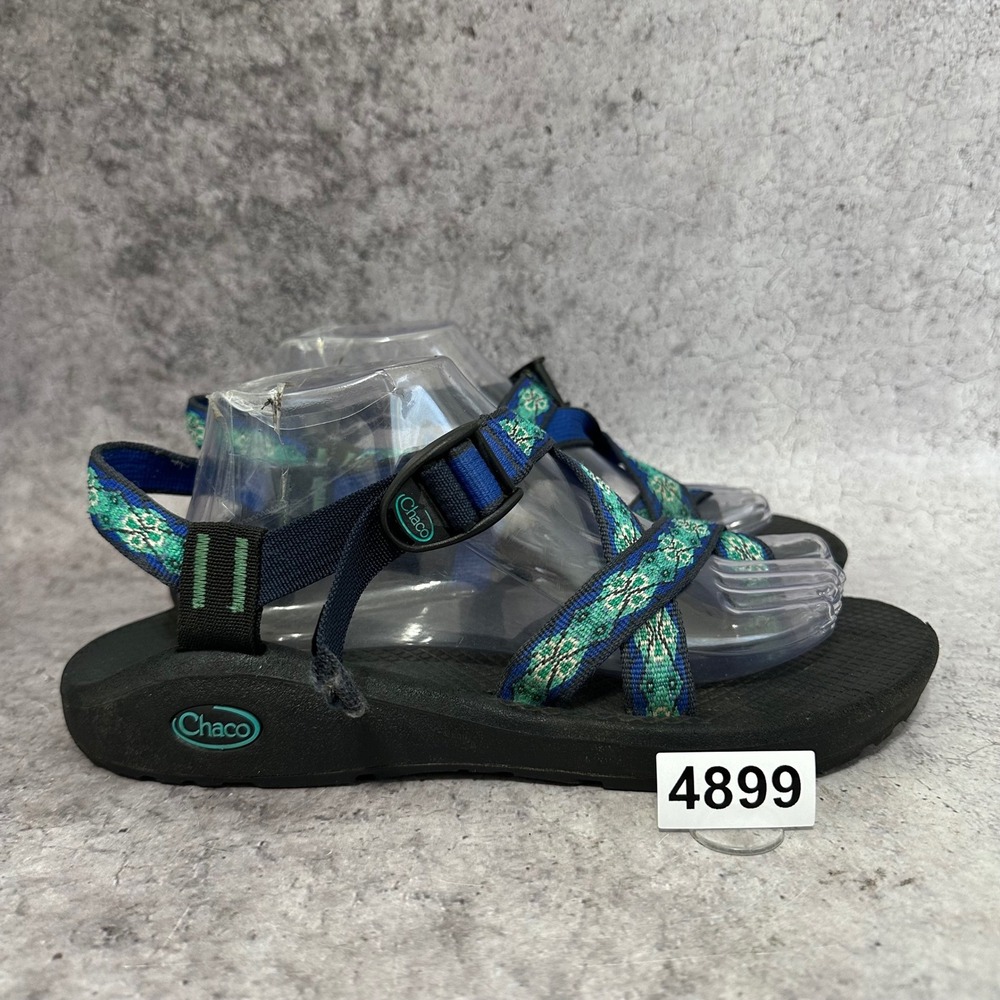 Chaco Z2 Classic Sandals Womens 11 Teal Blue Geometric Strappy Toe Loop Sport